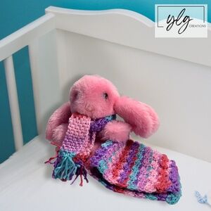 Baby Lovey Small Security Blanket Soft Pink Purple Crochet Bunny Rabbit with Sca